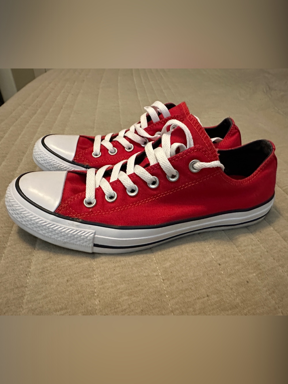 Converse Red Canvas Low-Top Sneakers with White Laces - Picture 5 of 7